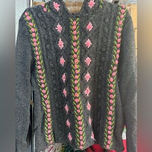 Free People Vintage sweater. Size L, Pink and green floral stitching